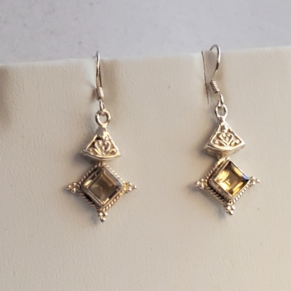 Sterling Silver Citrine Earrings Vintage - Picture 1 of 16